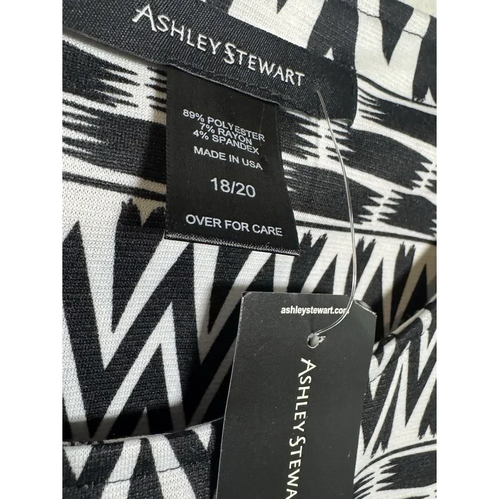 Ashley Stewart Midi Dress Size‎ 18 / 20 Black White Geometric Sleeveless Plus